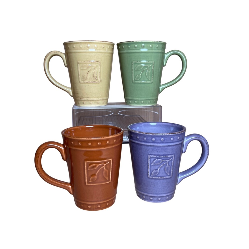 Vintage Signature Housewares Sorrento Debby Segura Designs Stoneware Mugs Set/4